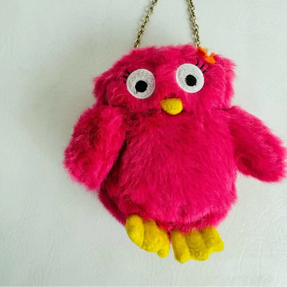 Gymboree‎ Childs Girls Homecoming Pink Furry Plush Owl Coin Purse Bag